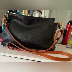 Valentina Black Crossbody Bag with Tan Strap